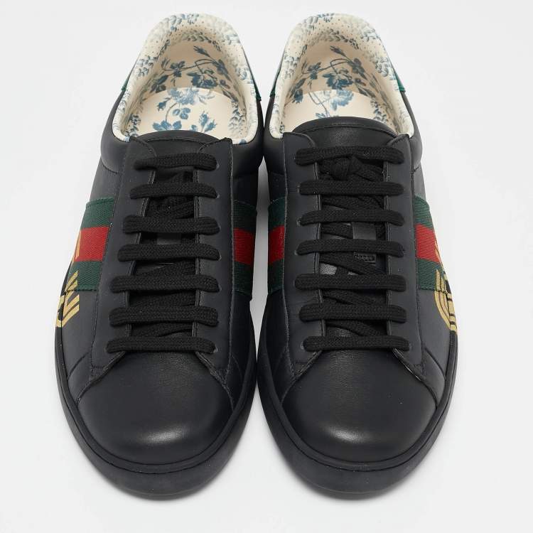 Pre Owned Gucci Black Leather Guccy Ace Sneakers Size 42