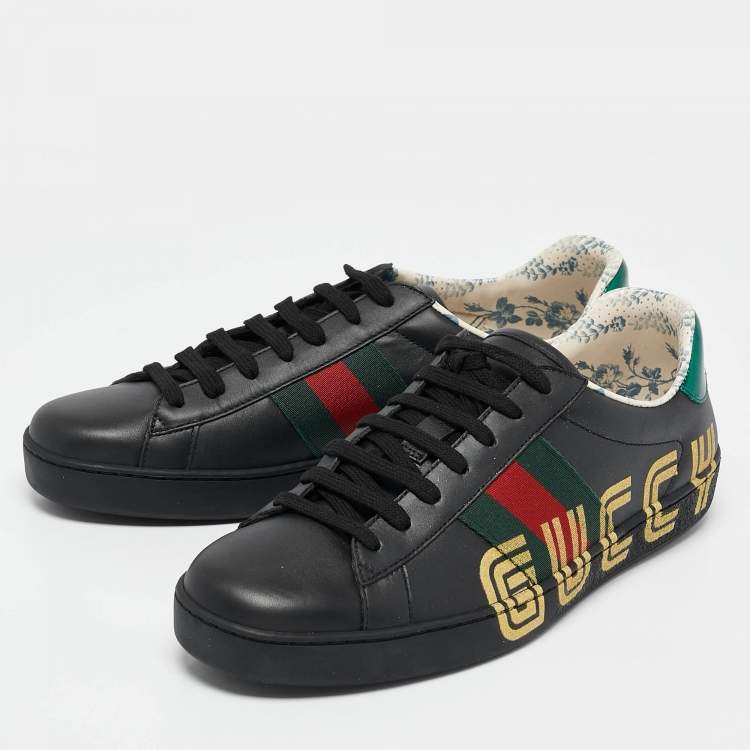 Pre Owned Gucci Black Leather Guccy Ace Sneakers Size 42