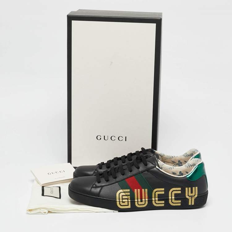 Pre Owned Gucci Black Leather Guccy Ace Sneakers Size 42