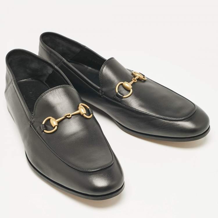 Pre Owned Gucci Black Leather Horsebit Foldable Loafers Size 43