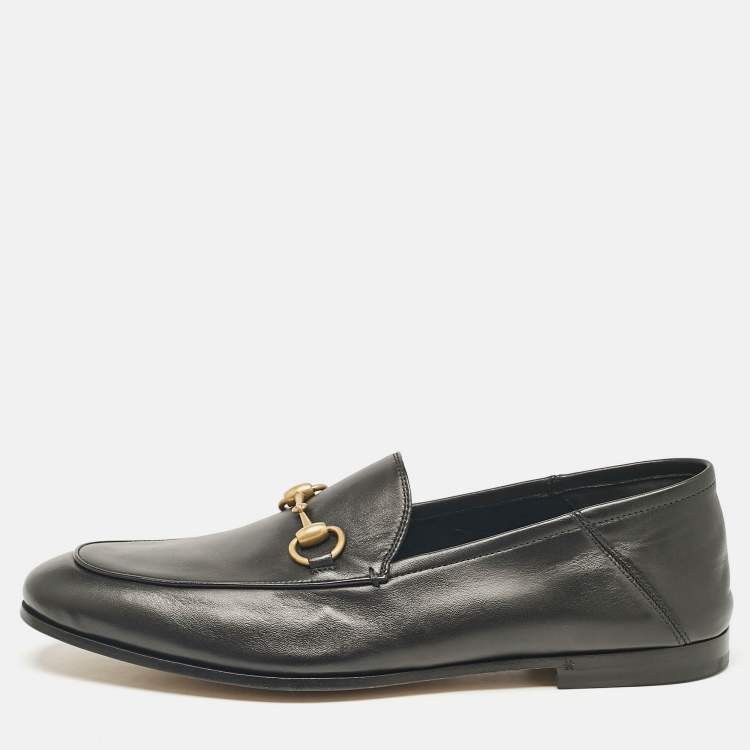Pre Owned Gucci Black Leather Horsebit Foldable Loafers Size 43