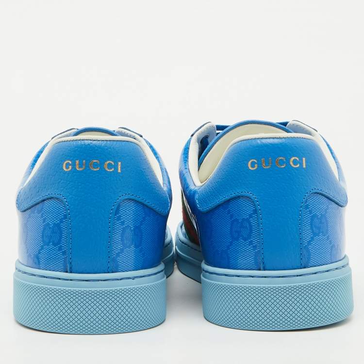 Pre Owned Gucci Blue GG Crystal Canvas Web Detail Ace Low Top Sneakers Size 44