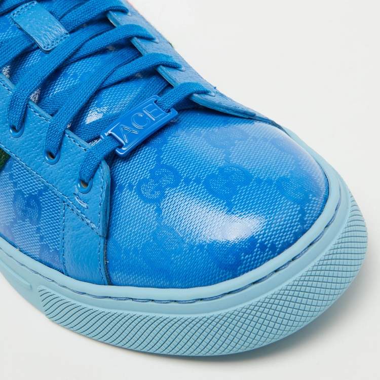 Pre Owned Gucci Blue GG Crystal Canvas Web Detail Ace Low Top Sneakers Size 44