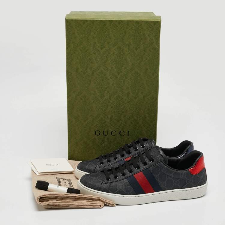 Pre Owned Gucci Black GG Supreme Canvas Web Ace Sneakers Size 41