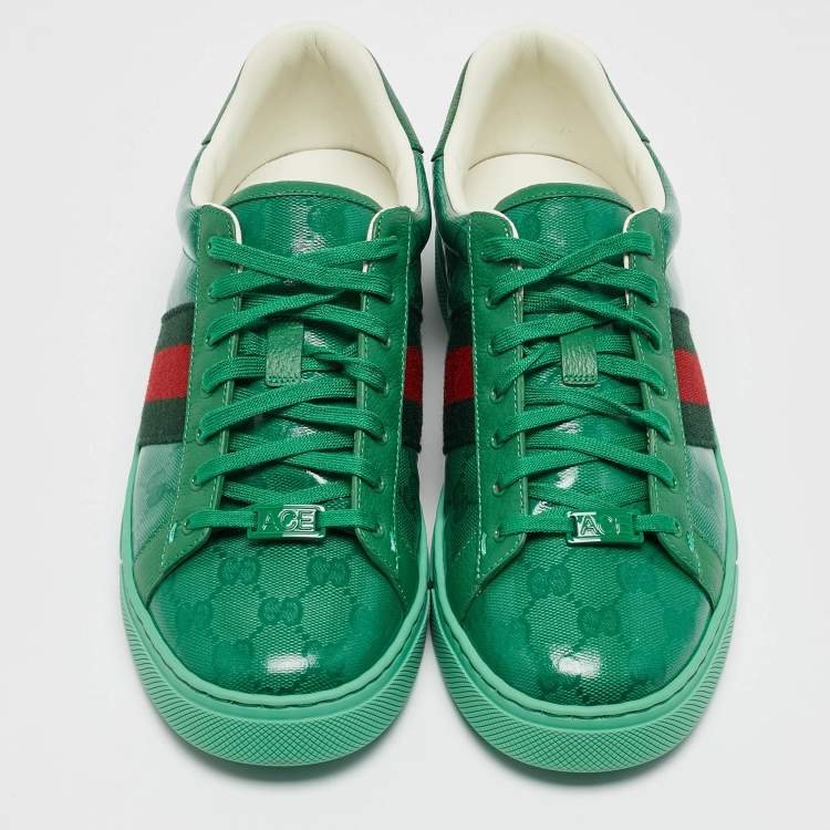 Pre Owned Gucci Green GG Crystal Canvas Ace Sneakers Size 43.5
