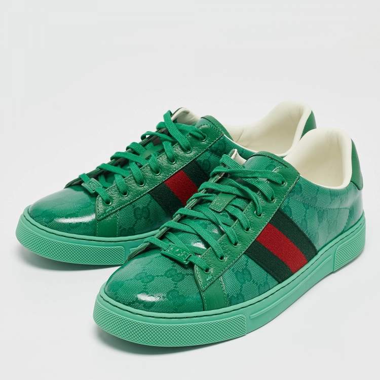 Pre Owned Gucci Green GG Crystal Canvas Ace Sneakers Size 43.5