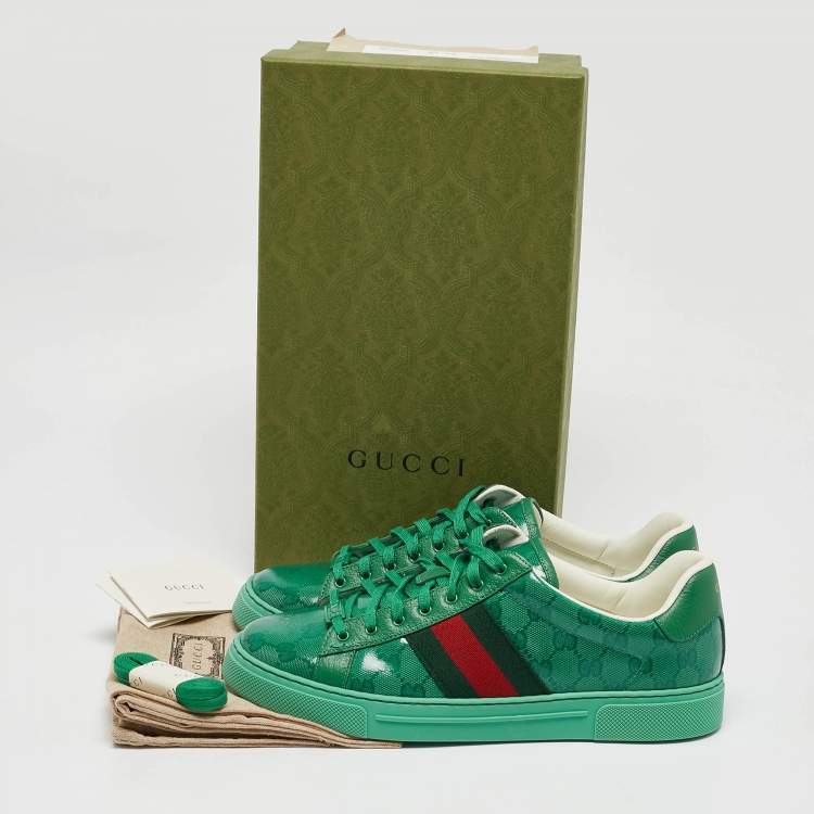 Pre Owned Gucci Green GG Crystal Canvas Ace Sneakers Size 43.5