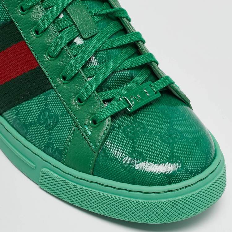 Pre Owned Gucci Green GG Crystal Canvas Ace Sneakers Size 43.5