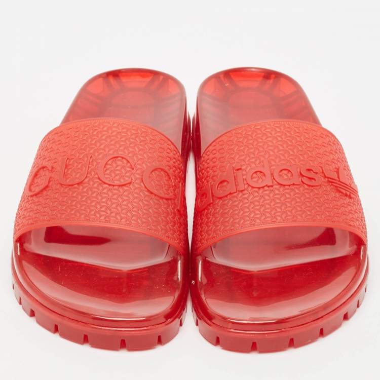 مملوكة مسبقًا Gucci x Adidas Red Rubber Adilette Flat Slides Size 41