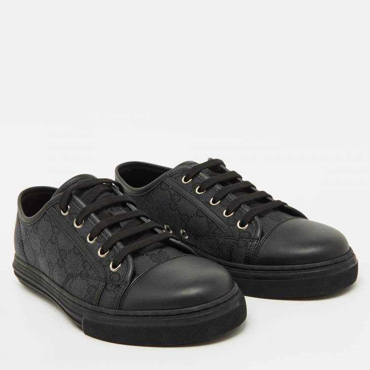 Pre Owned Gucci Black GG Canvas and Leather Low Top Sneakers Size 40.5