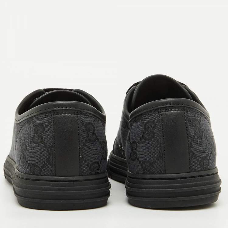 Pre Owned Gucci Black GG Canvas and Leather Low Top Sneakers Size 40.5