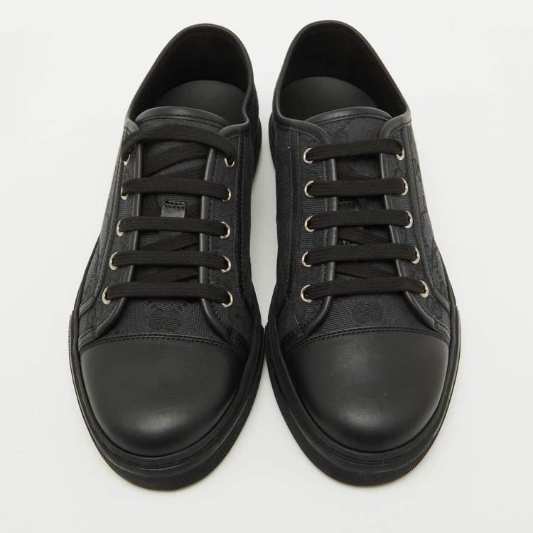 Pre Owned Gucci Black GG Canvas and Leather Low Top Sneakers Size 40.5