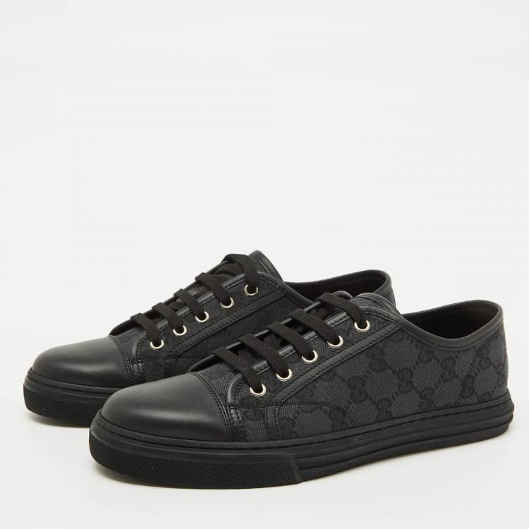 Pre Owned Gucci Black GG Canvas and Leather Low Top Sneakers Size 40.5