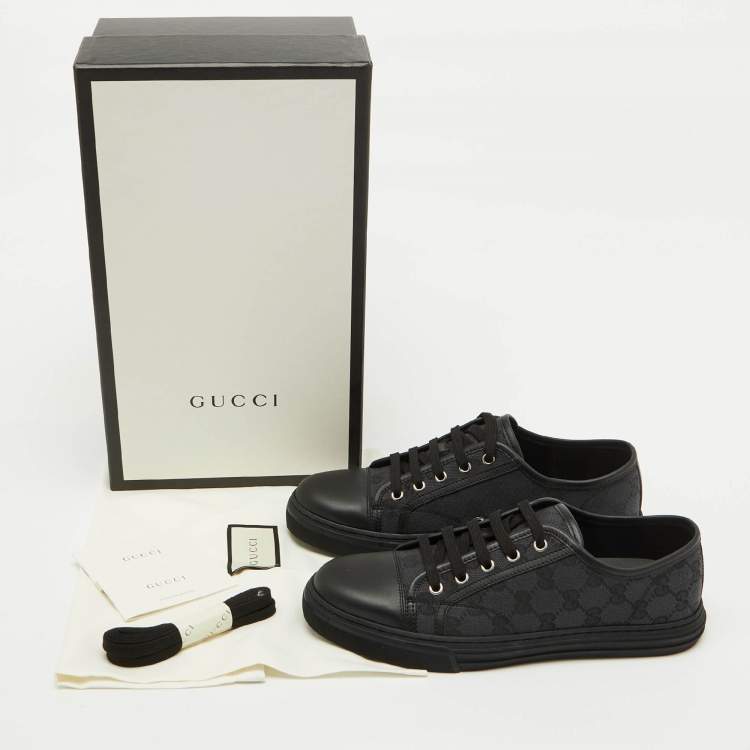 Pre Owned Gucci Black GG Canvas and Leather Low Top Sneakers Size 40.5