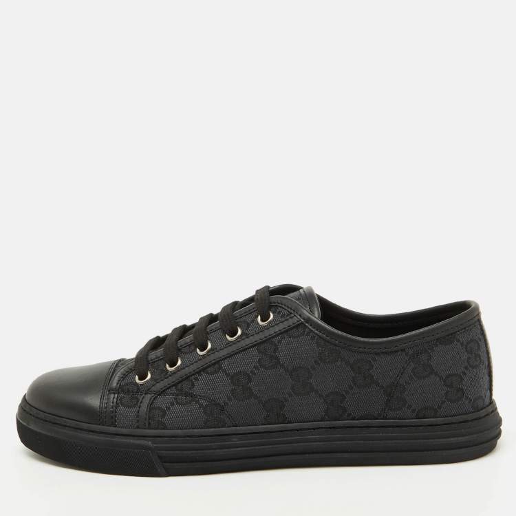 Pre Owned Gucci Black GG Canvas and Leather Low Top Sneakers Size 40.5