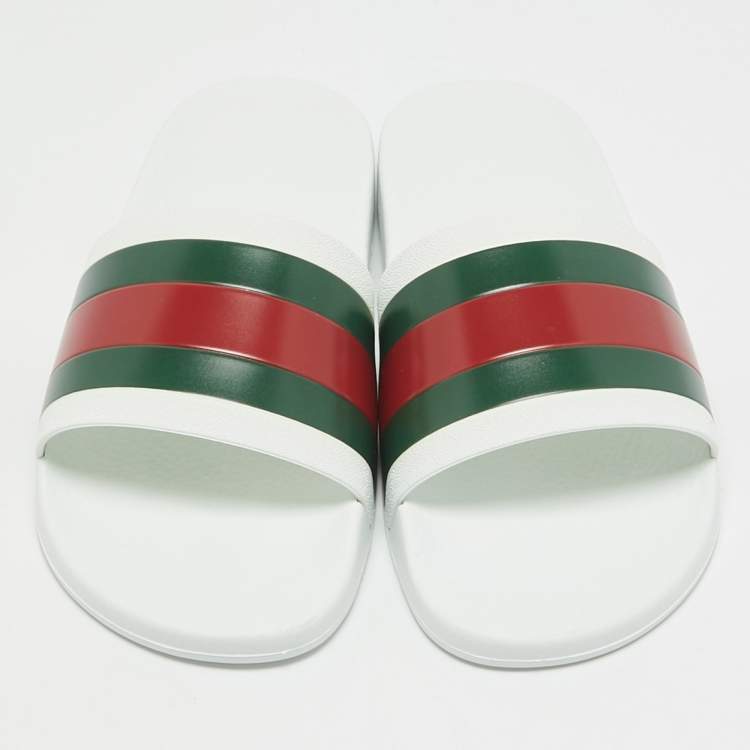 Pre Owned Gucci White Rubber Pursuit 72 Pool Slides Size 45