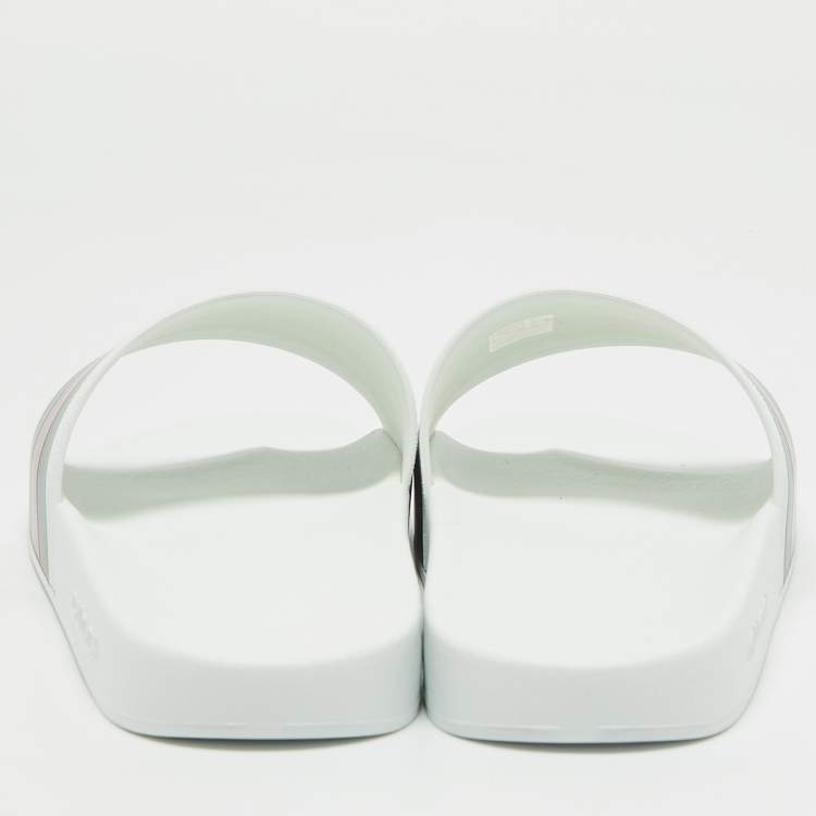 Pre Owned Gucci White Rubber Pursuit 72 Pool Slides Size 45