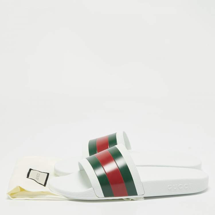 Pre Owned Gucci White Rubber Pursuit 72 Pool Slides Size 45