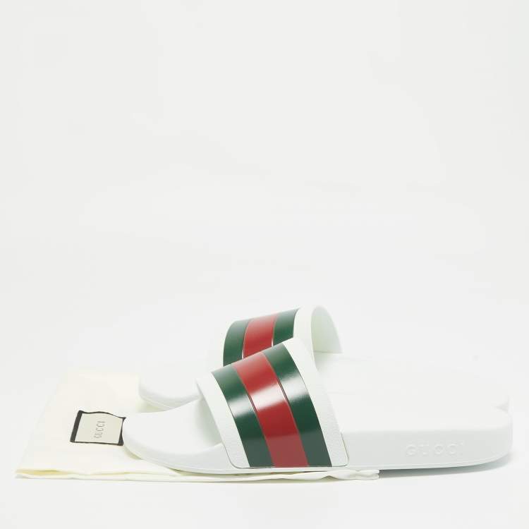 Pre Owned Gucci White Rubber Pursuit 72 Pool Slides Size 44