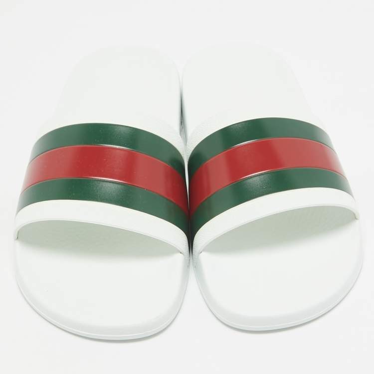 Pre Owned Gucci White Rubber Pursuit 72 Pool Slides Size 44