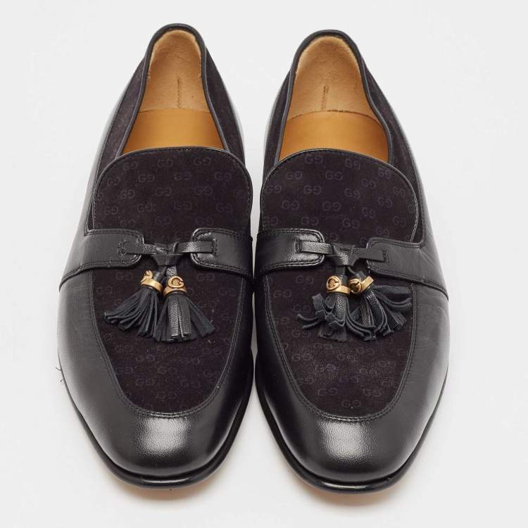 مملوكة مسبقًا Gucci Black Leather and Suede Slip On Loafers Size 42