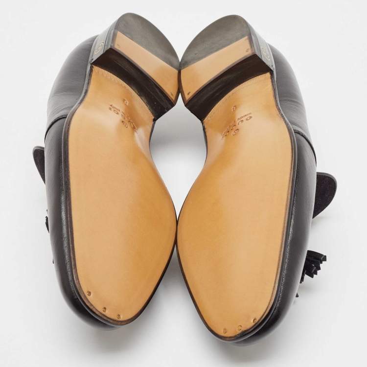 مملوكة مسبقًا Gucci Black Leather and Suede Slip On Loafers Size 42