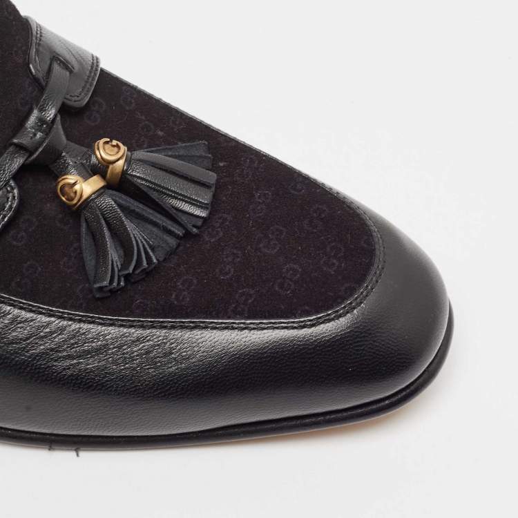 مملوكة مسبقًا Gucci Black Leather and Suede Slip On Loafers Size 42