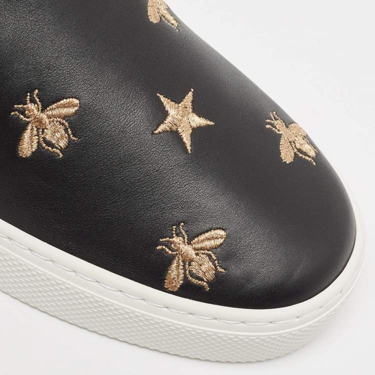 Pre Owned Gucci Black Leather Bees Slip On Sneakers Size 40
