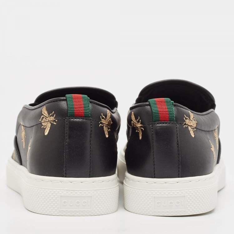 Pre Owned Gucci Black Leather Bees Slip On Sneakers Size 40