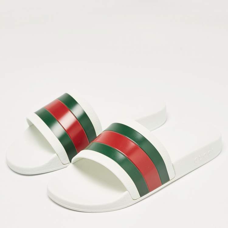 Pre Owned Gucci White Rubber Pursuit 72 Pool Slides Size 42