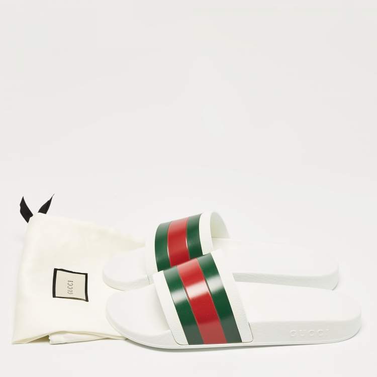 Pre Owned Gucci White Rubber Pursuit 72 Pool Slides Size 42