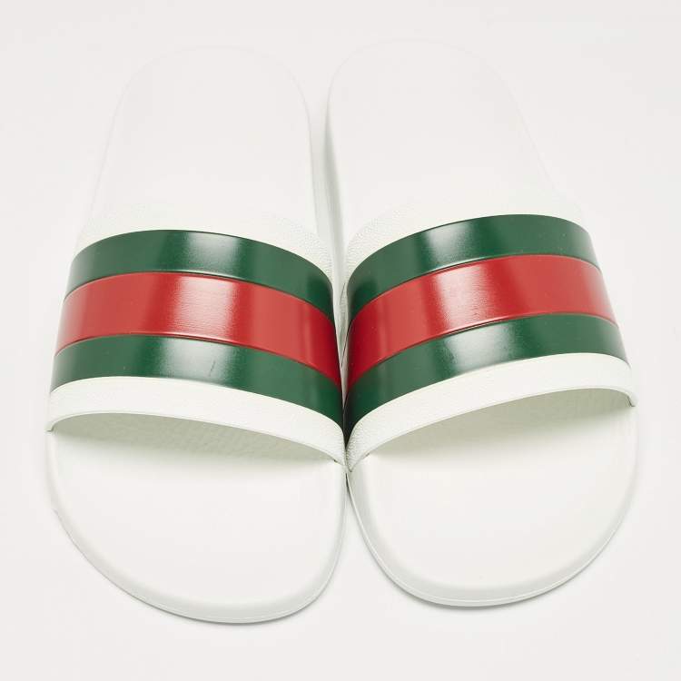 Pre Owned Gucci White Rubber Pursuit 72 Pool Slides Size 42