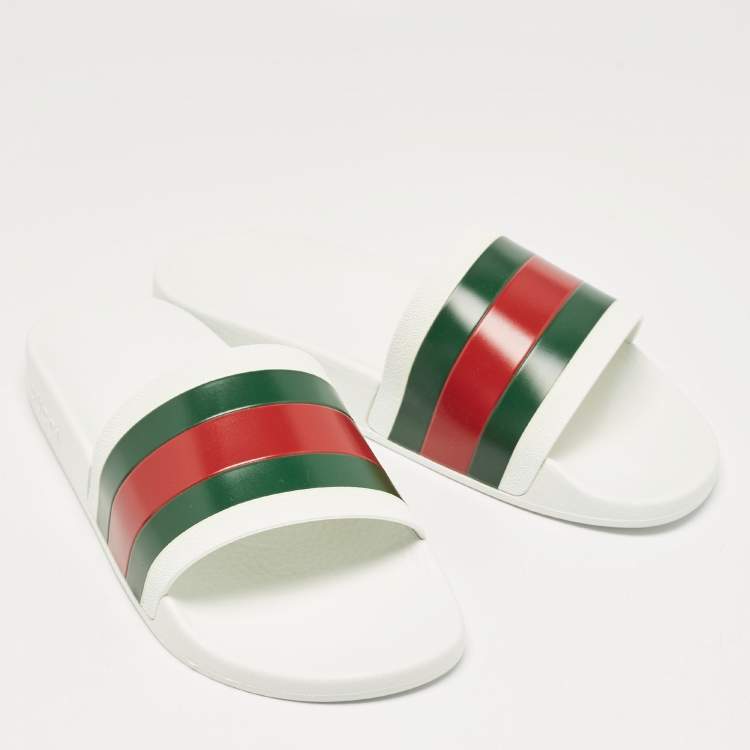 Pre Owned Gucci White Rubber Pursuit 72 Pool Slides Size 42