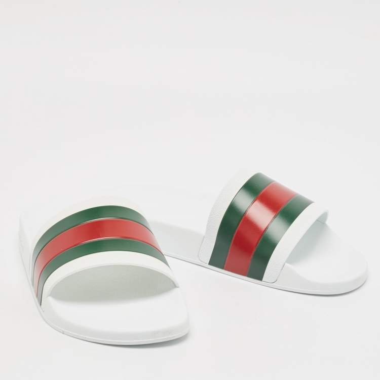 Pre Owned Gucci White Rubber Pursuit 72 Pool Slides Size 41