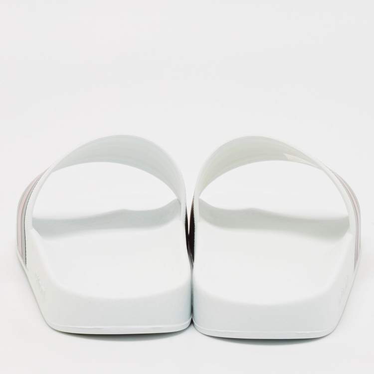 Pre Owned Gucci White Rubber Pursuit 72 Pool Slides Size 41