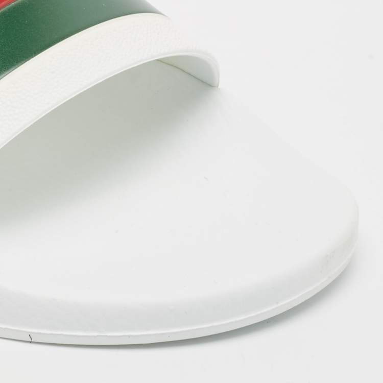Pre Owned Gucci White Rubber Pursuit 72 Pool Slides Size 41