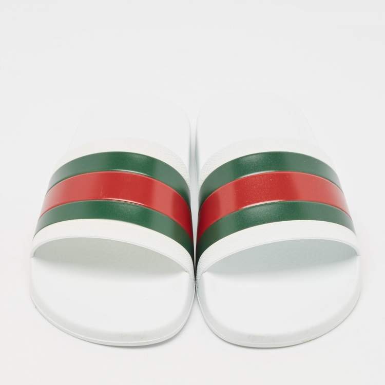 Pre Owned Gucci White Rubber Pursuit 72 Pool Slides Size 41
