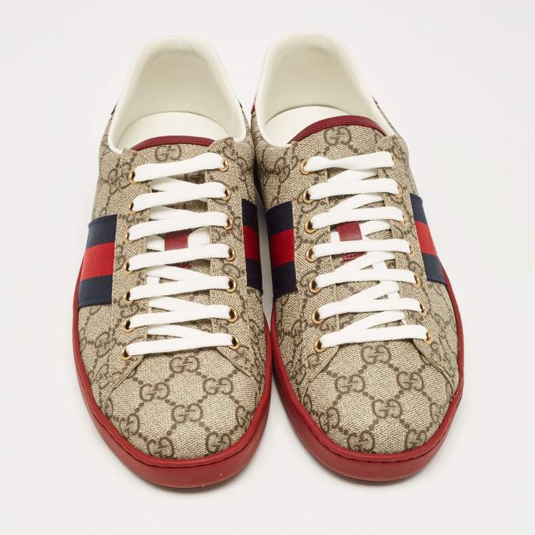 مملوكة مسبقًا Gucci Beige/Brown GG Supreme Canvas Ace Sneakers Size 42.5