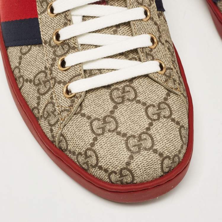 مملوكة مسبقًا Gucci Beige/Brown GG Supreme Canvas Ace Sneakers Size 42.5