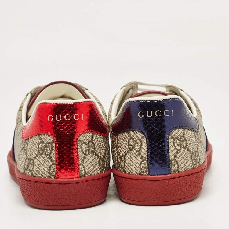مملوكة مسبقًا Gucci Beige/Brown GG Supreme Canvas Ace Sneakers Size 42.5
