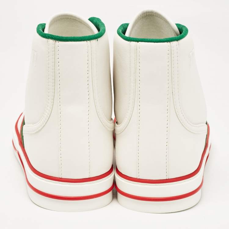 Pre Owned Gucci White Leather Tennis 1977 High Top Sneakers Size 40.5