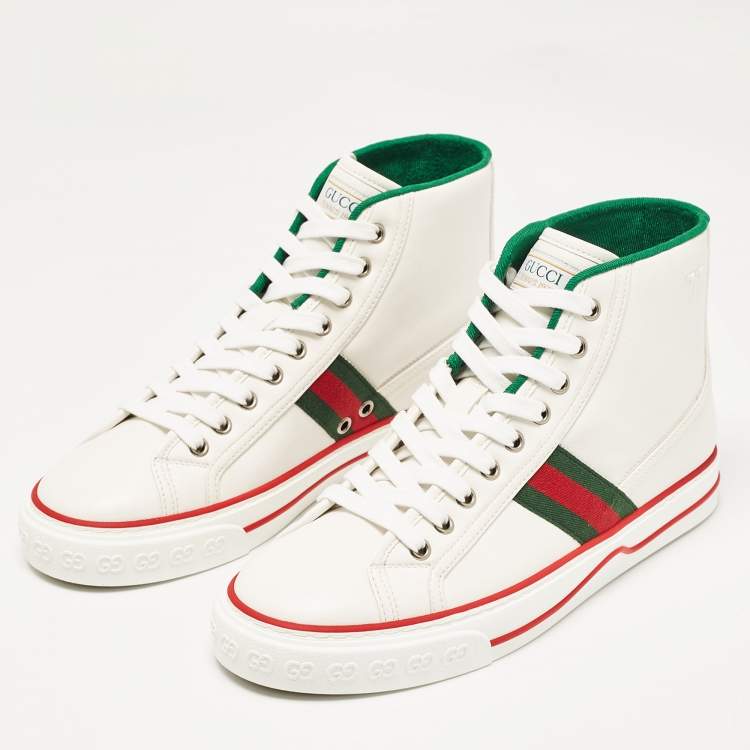 Pre Owned Gucci White Leather Tennis 1977 High Top Sneakers Size 40.5