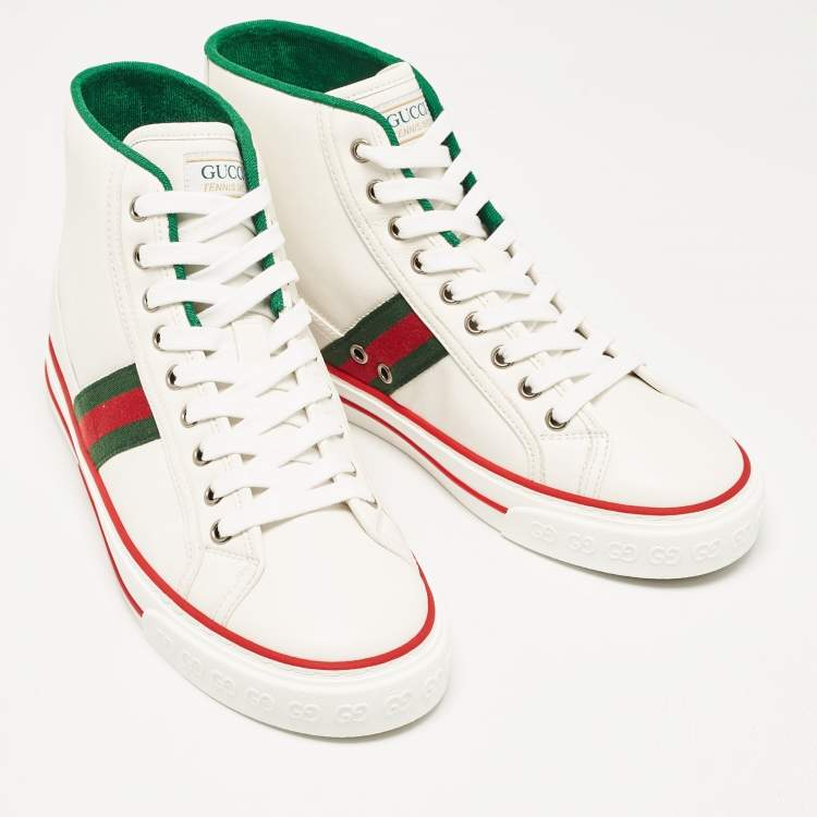 Pre Owned Gucci White Leather Tennis 1977 High Top Sneakers Size 40.5