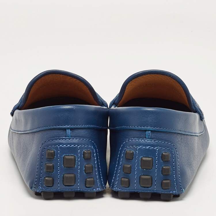 Pre Owned Gucci Blue Leather Interlocking G Loafers Size 43.5