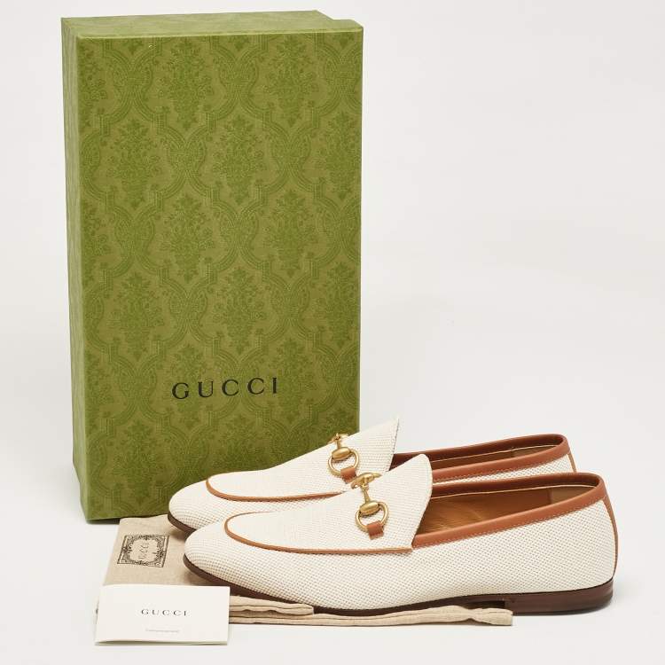 Pre Owned Gucci Off White Canvas Jordaan Loafers Size 43