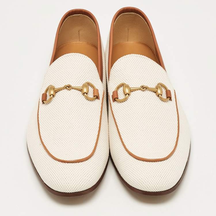 Pre Owned Gucci Off White Canvas Jordaan Loafers Size 43