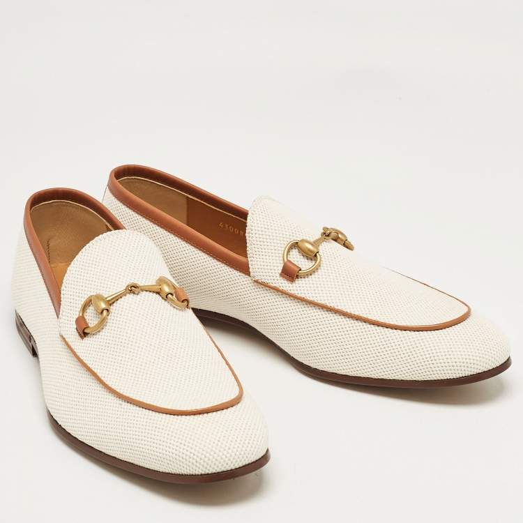 Pre Owned Gucci Off White Canvas Jordaan Loafers Size 43