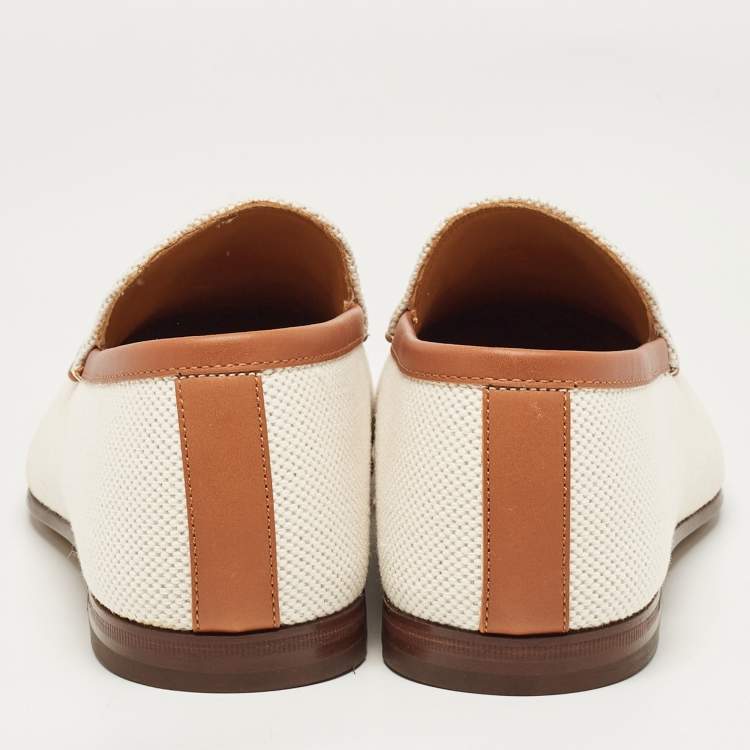 Pre Owned Gucci Off White Canvas Jordaan Loafers Size 43