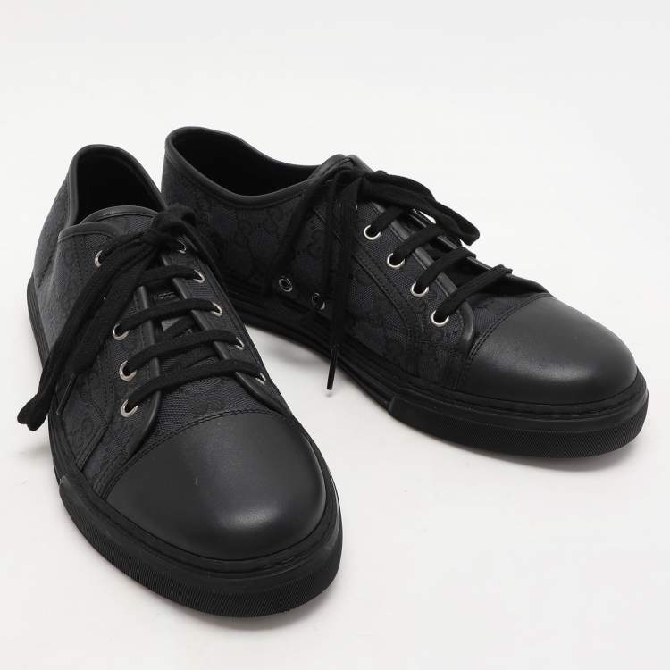 Pre Owned Gucci Black Canvas and Leather Trainers Low Top Sneakers Size 43.5