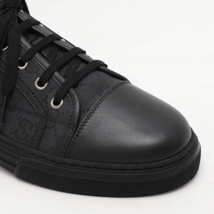 Pre Owned Gucci Black Canvas and Leather Trainers Low Top Sneakers Size 43.5